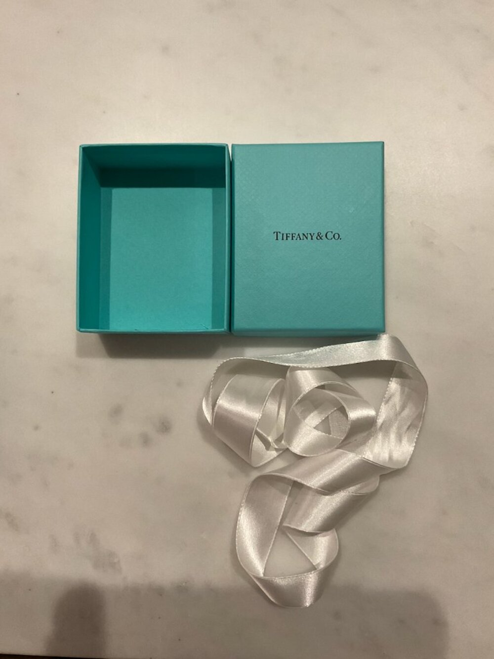 Authentic Tiffany & Co. 3 x 4 Empty Blue Gift Box with White Satin Ribbon